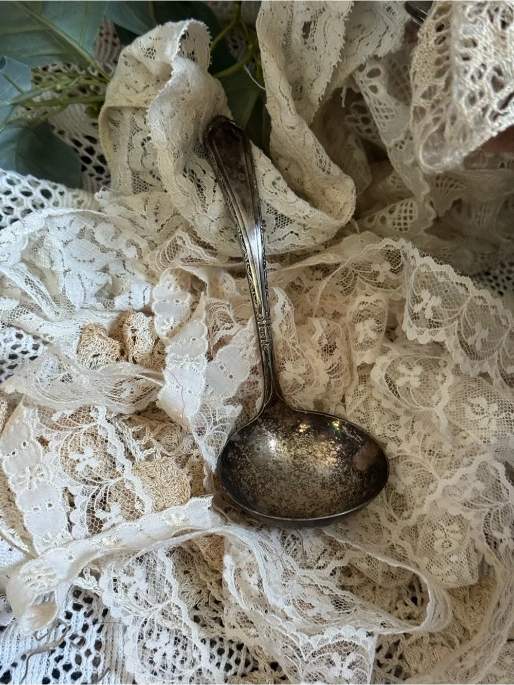 ROMWE Silver Ladle with Cream Lace Accents